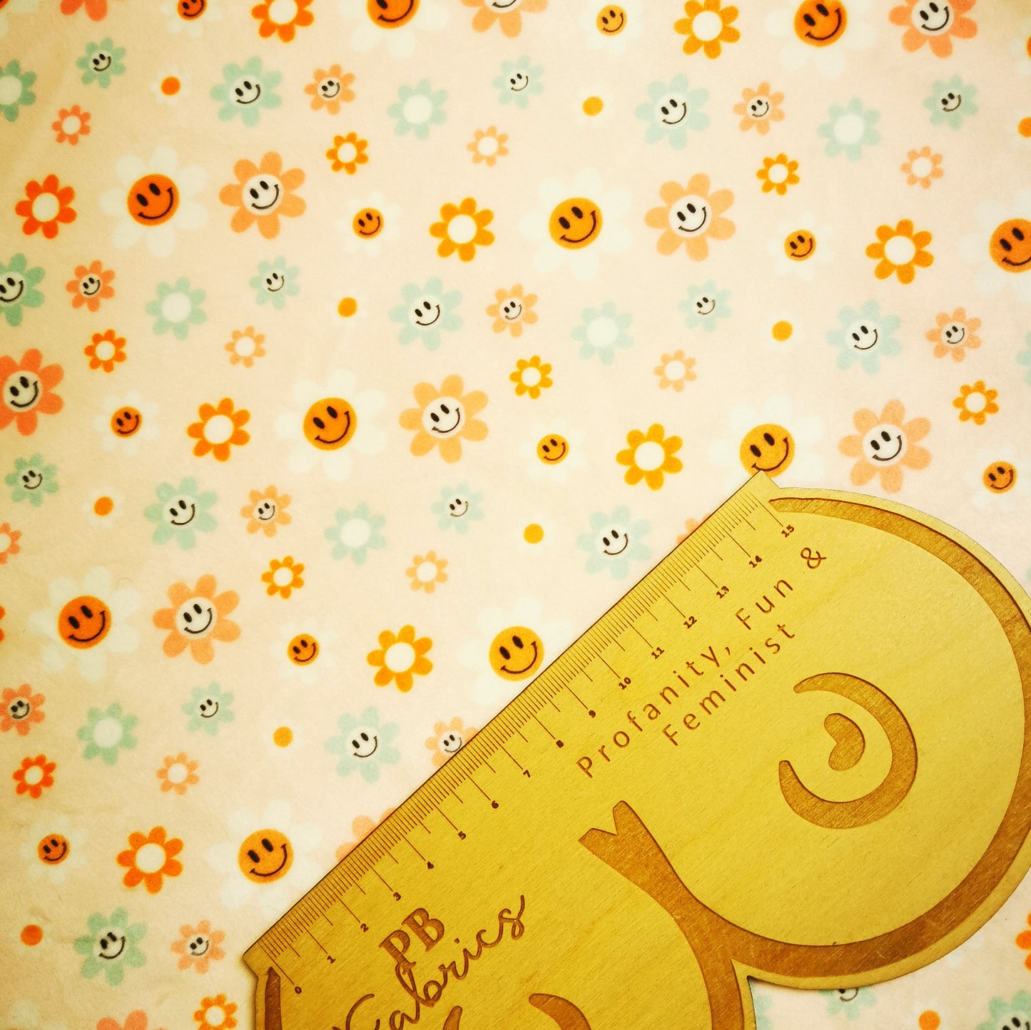 Retro Flower Smiley Faces Velvet (£16pm)