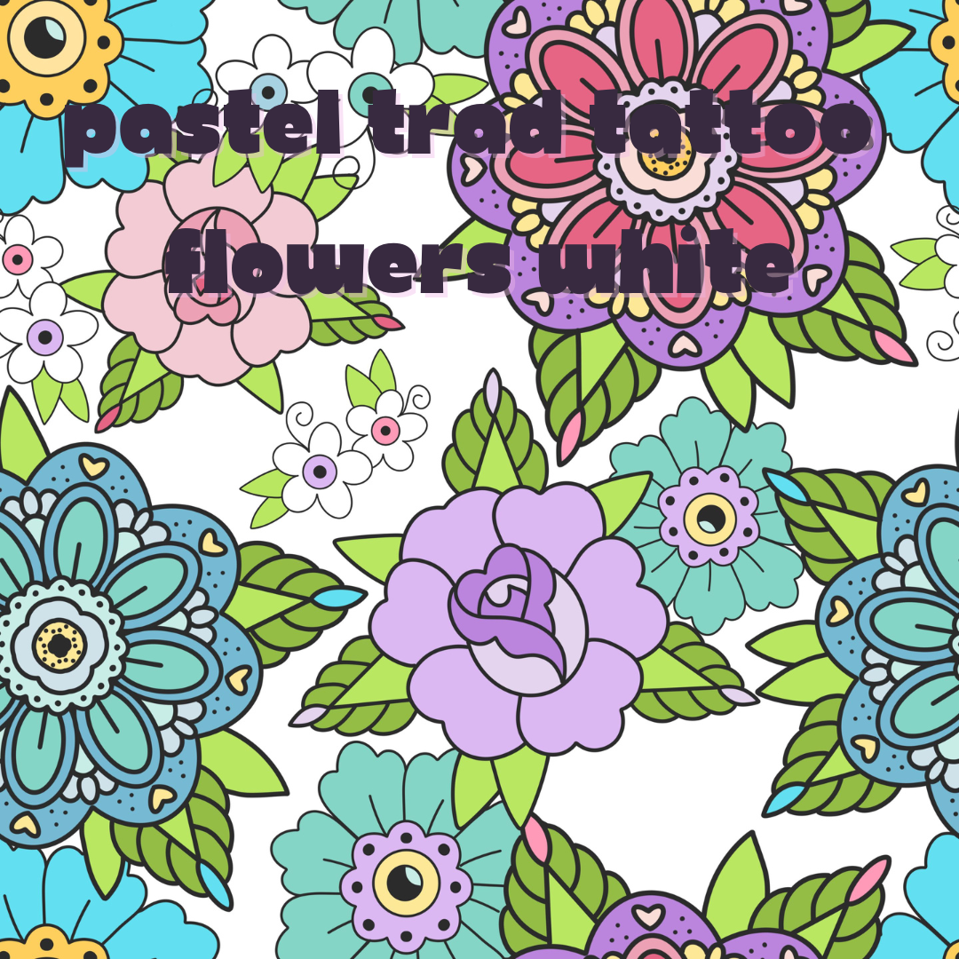 Trad Tattoo Pastel Flowers White Pre Order