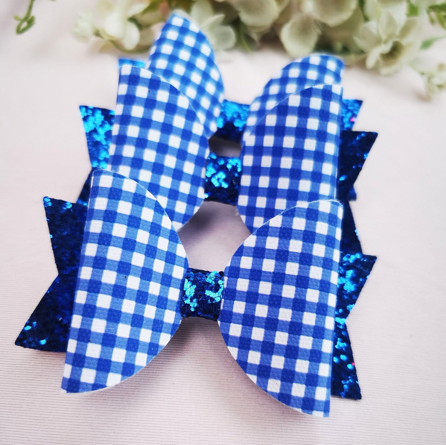 Medium Blue Gingham Bows