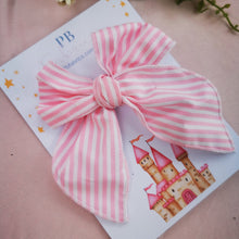Load image into Gallery viewer, Pink pin strip hand tied bow
