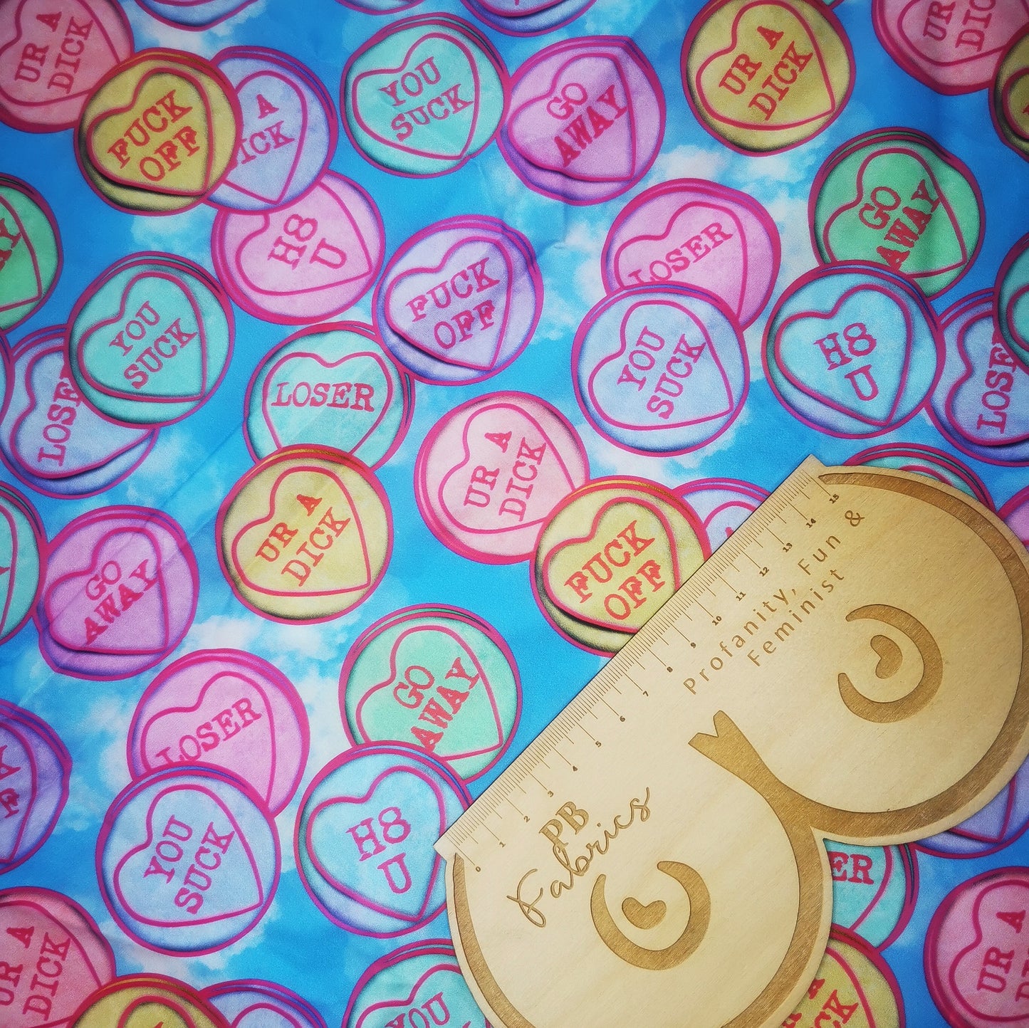 Angry Love Hearts Cotton Fabric (£14pm)