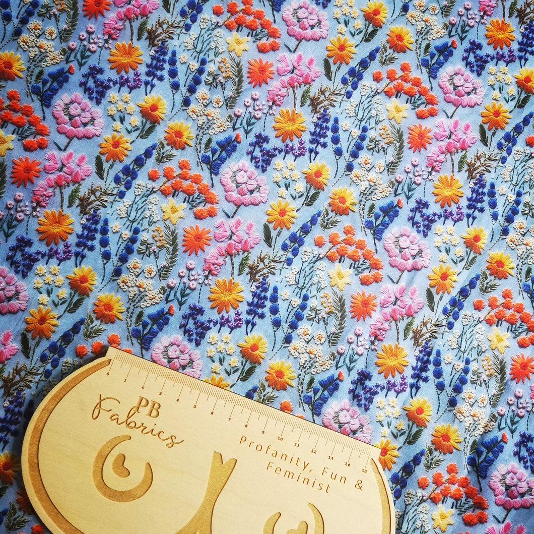 Embroidery effect Wild in Bloom cotton poplin (£15pm) cotton lycra (£18)
