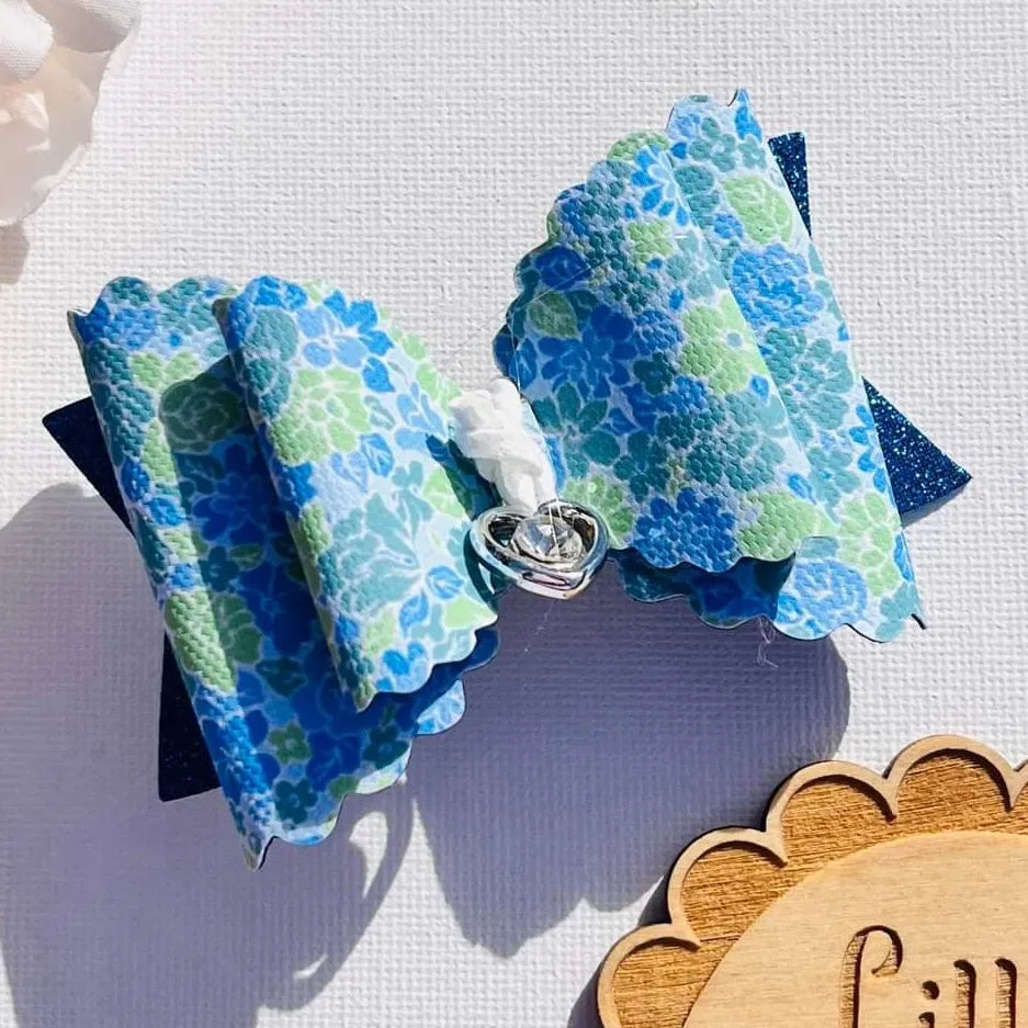 Blue Ditsy Floral Canvas Bow Making Fabric