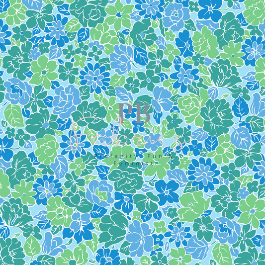 Blue Ditsy Floral Canvas Bow Making Fabric